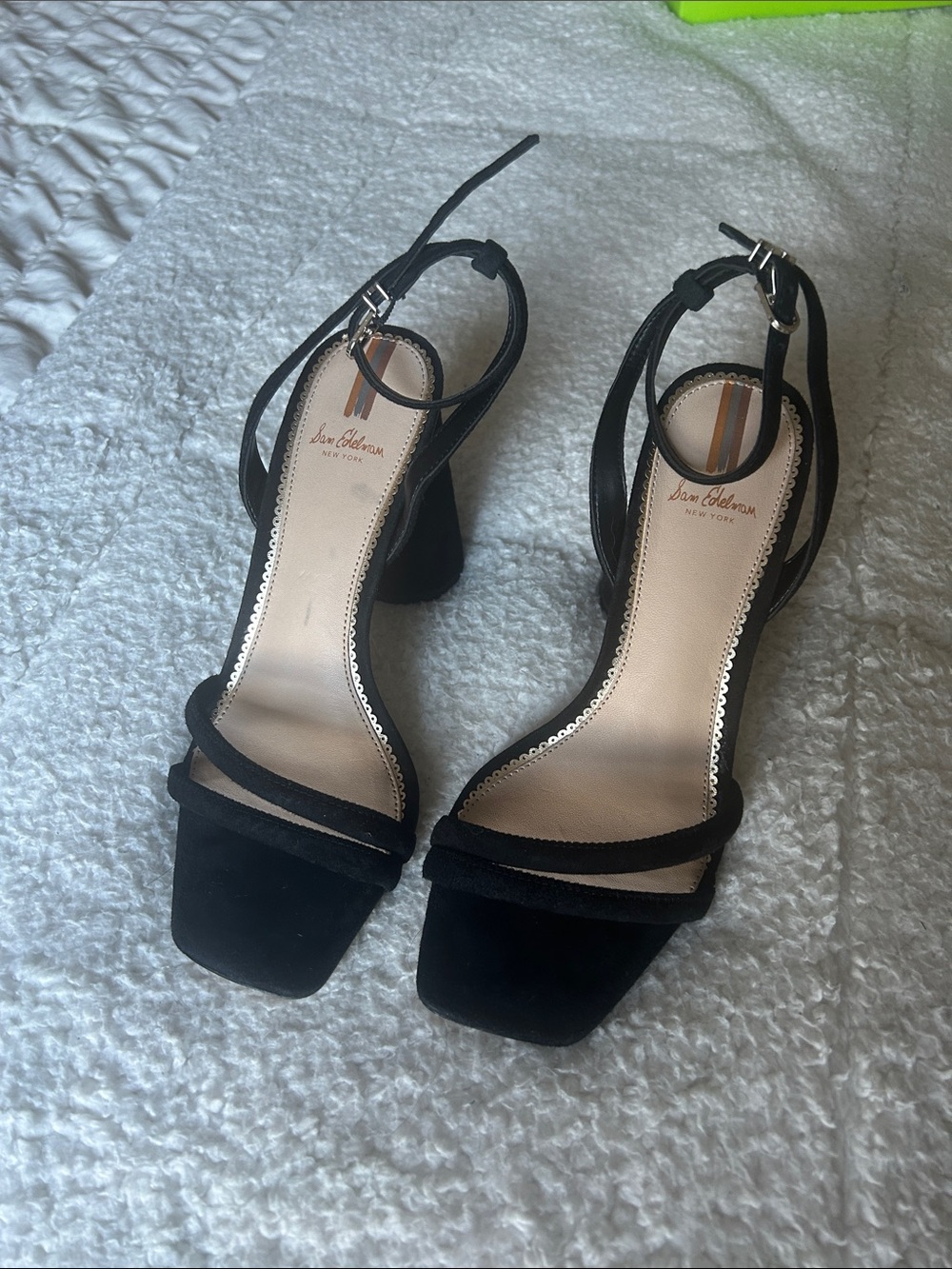 Sam Edelman Black Suede Strappy Block Heel Sandals